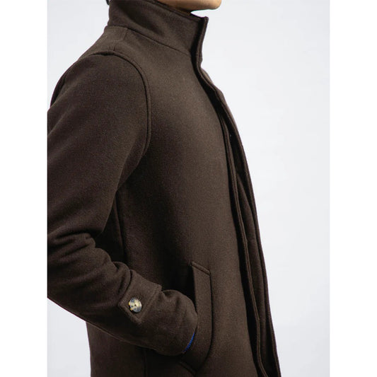 Dark Chocolate Brown Wool Blended Long Coat