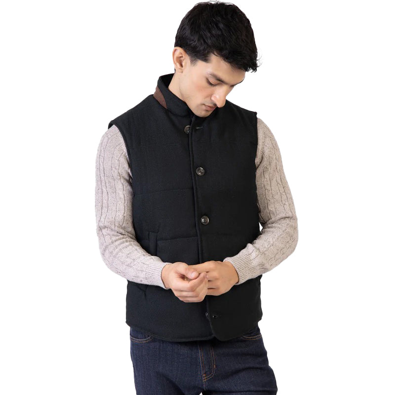 Dark Green Woolen Quilted Vest