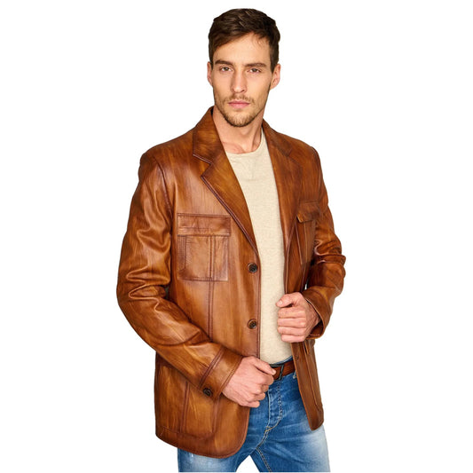 Men’s Real Tan Brown Leather Trench Coat