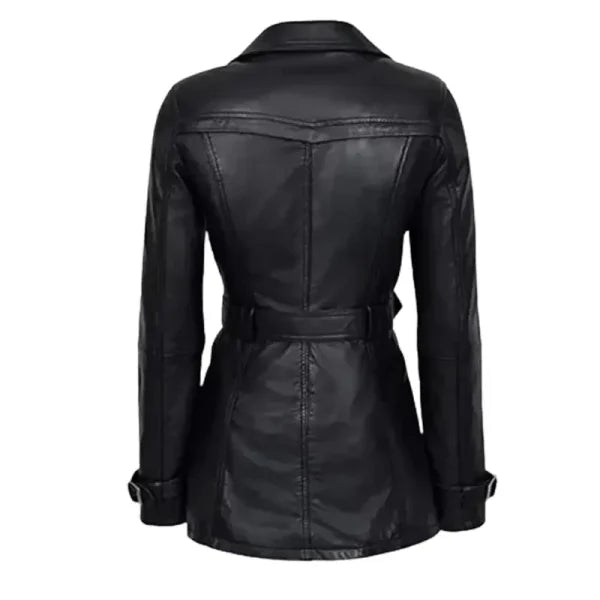 Women’s Double Breasted Black Leather Jacket