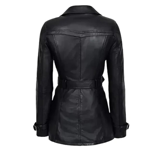 Women’s Double Breasted Black Leather Jacket