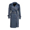 Women's Double Breasted Blue Leather Trench Coat
