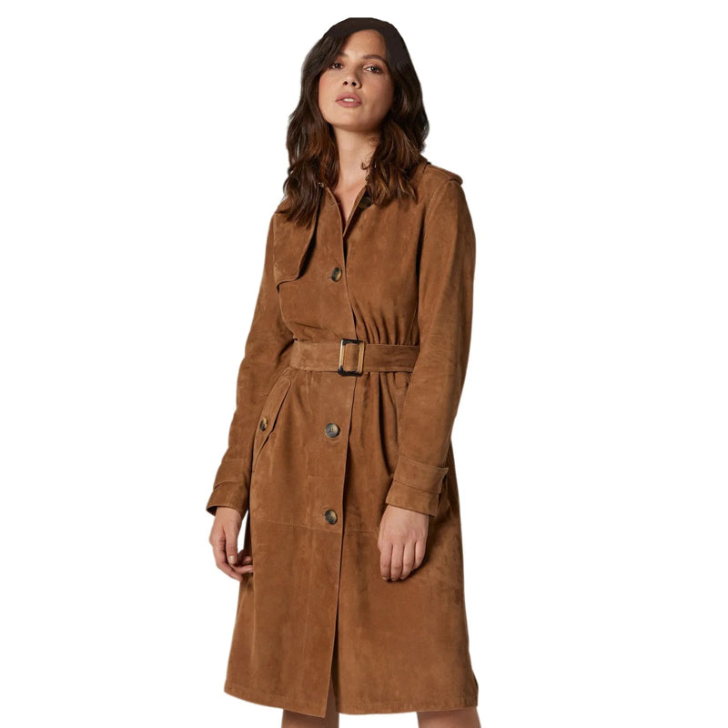 Women’s Real Suede Leather Trench Coat