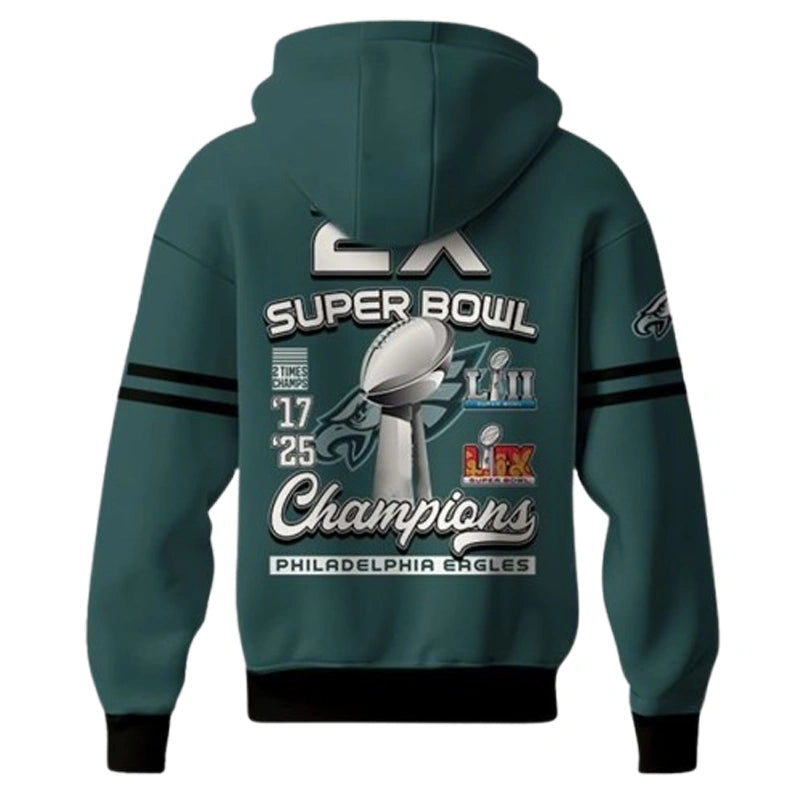 Eagles 2025 2X Super Bowl Champions Hoodie