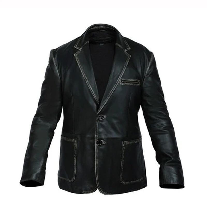 Men’s Formal Blazer Button Style Leather Jacket