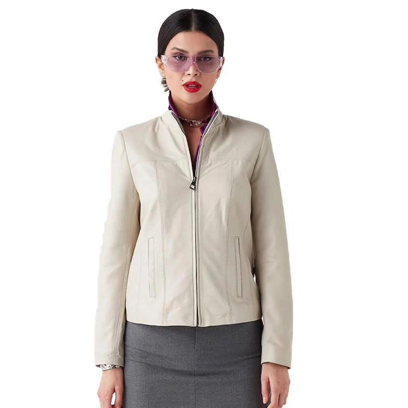 Women’s Real Beige Leather Classy Jacket