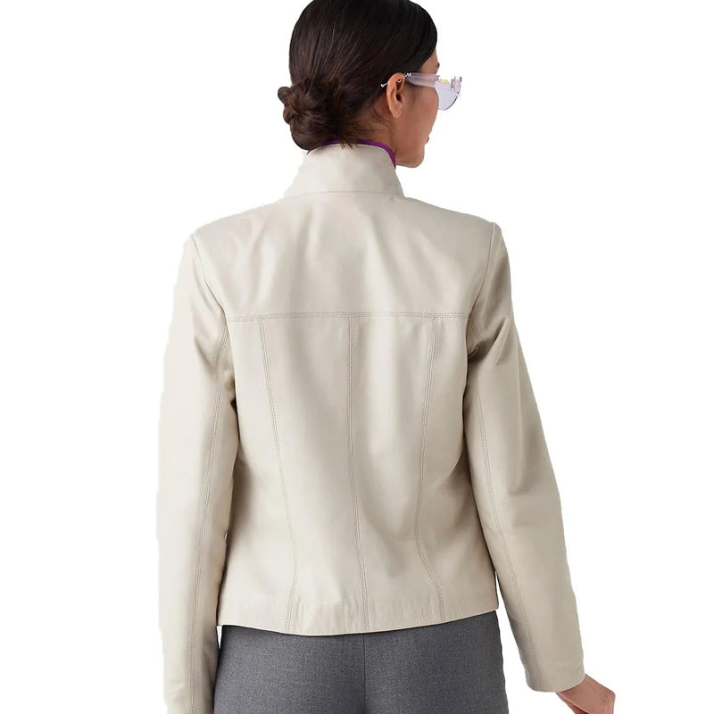 Women’s Real Beige Leather Classy Jacket