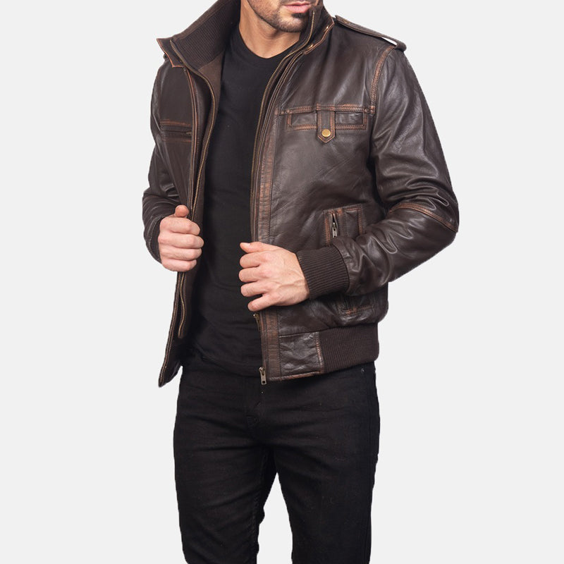 Glen Street Brown Leather Bomber Jacket