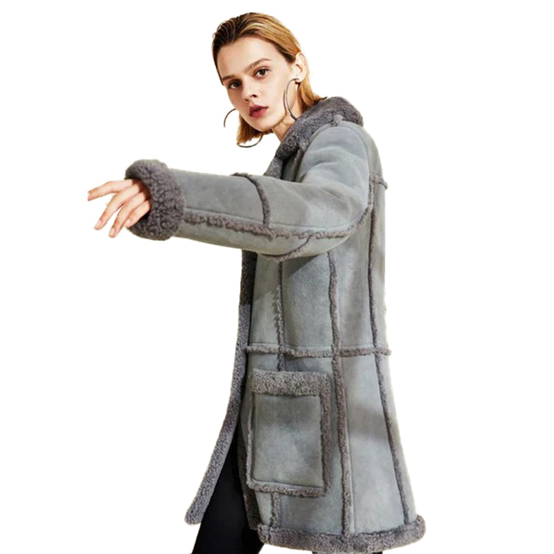 Womens Gray Sheepskin Shearling Jacket Coat