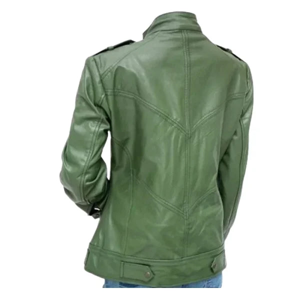 Women’s Green Biker Leather Jacket
