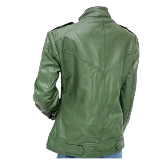 Women’s Green Biker Leather Jacket