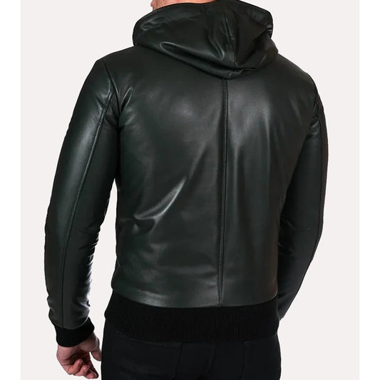 Men’s Bomber Hooded Leather Jacket