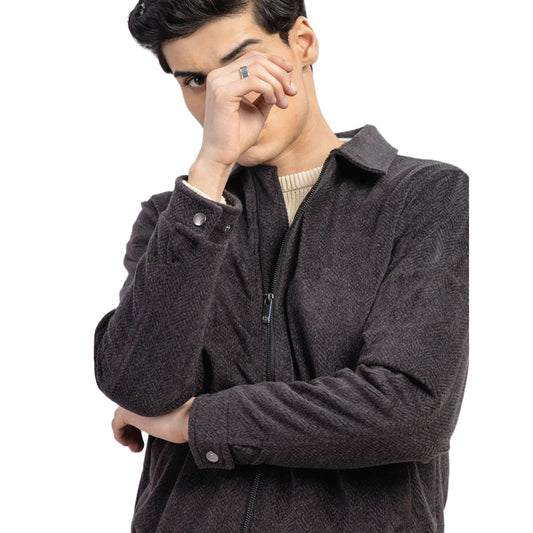 Grey Tweed Wool Blended Classic Collar Jacket