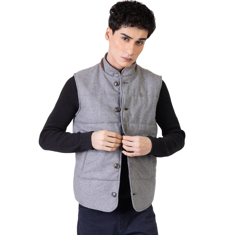 Grey Woolen Quilted Vest