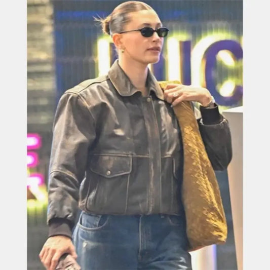 Hailey Bieber Los Angeles Brown Leather Jacket