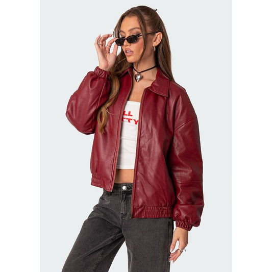 Halley Faux Leather Bomber Jacket