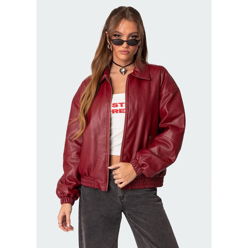 Halley Faux Leather Bomber Jacket