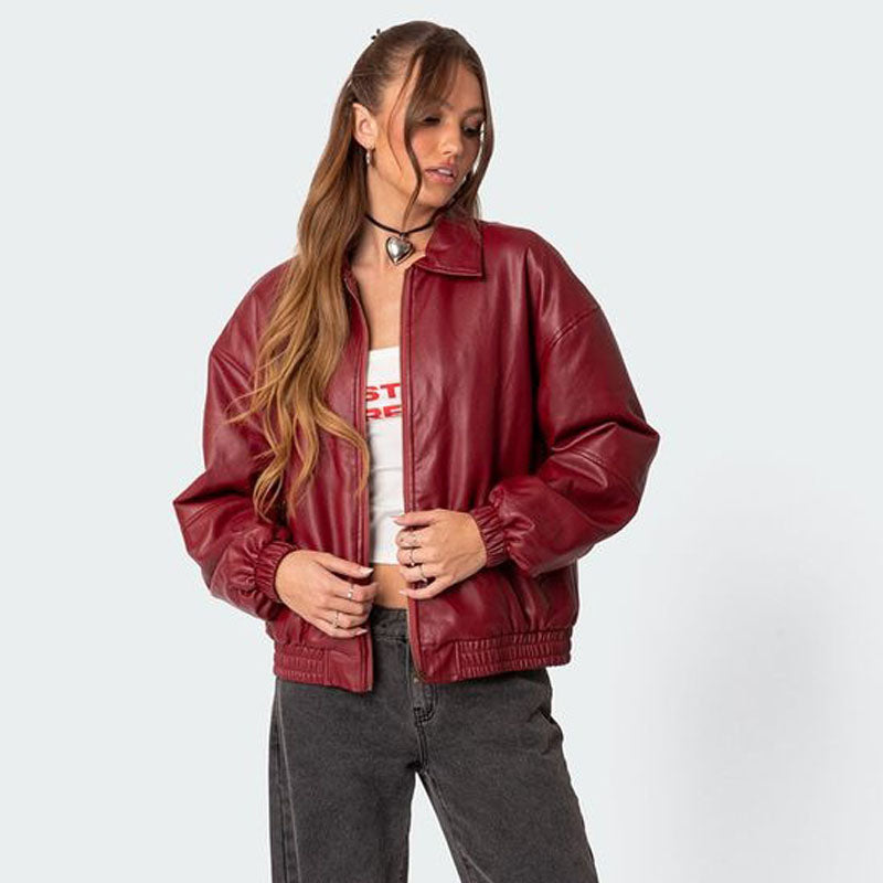 Halley Faux Leather Bomber Jacket