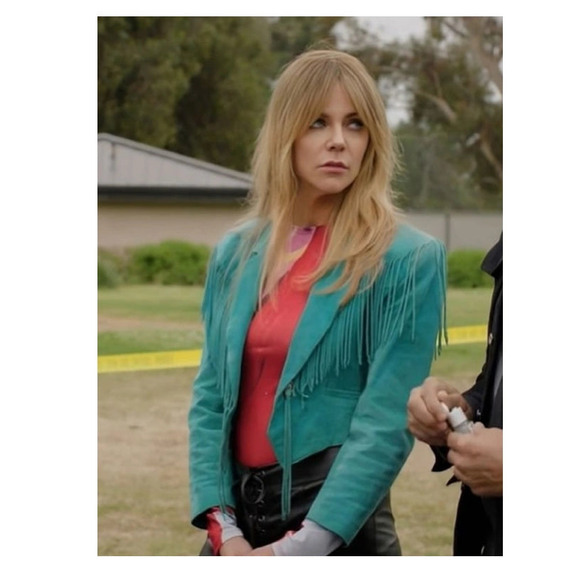 High Potential Kaitlin Olson Teal Fringed Jacket