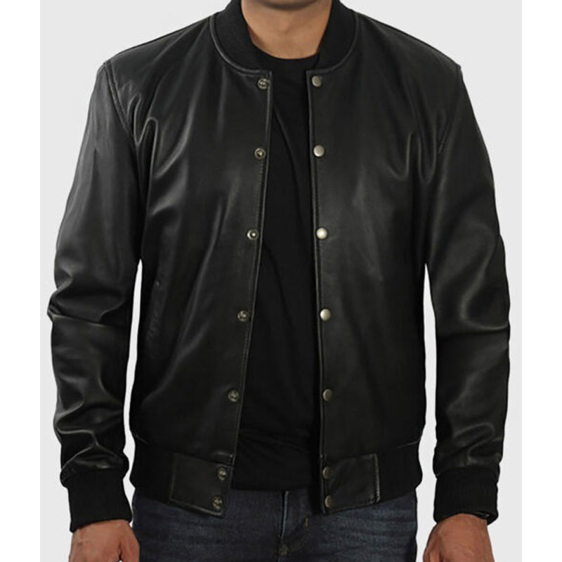 Men’s Black Leather Varsity Jacket
