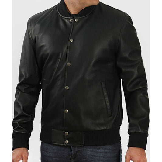 Men’s Black Leather Varsity Jacket
