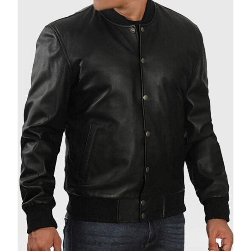 Men’s Black Leather Varsity Jacket