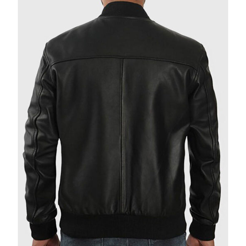 Men’s Black Leather Varsity Jacket