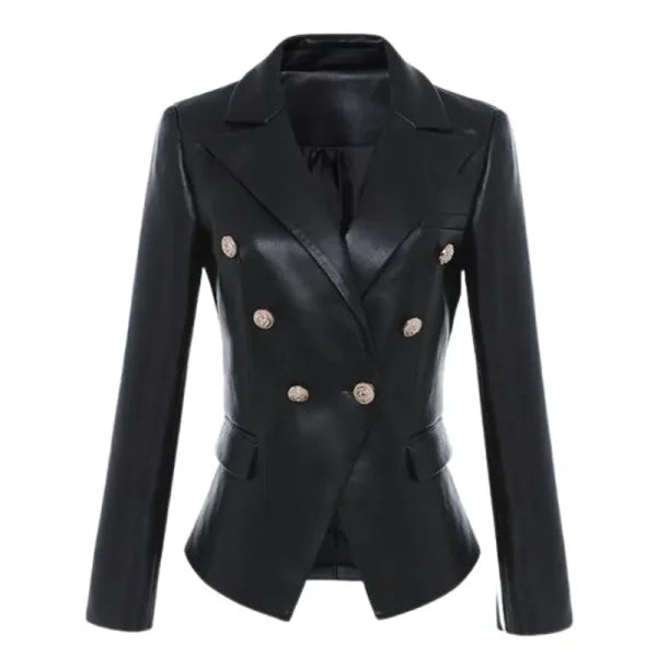Katerina-Black-Faux-Leather-Blazer