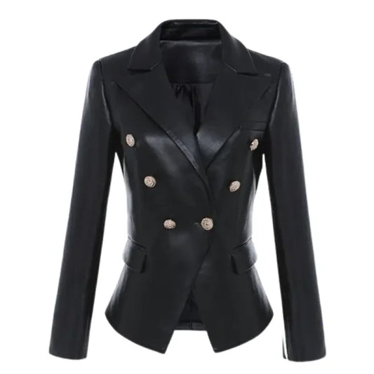 Katerina-Black-Faux-Leather-Blazer