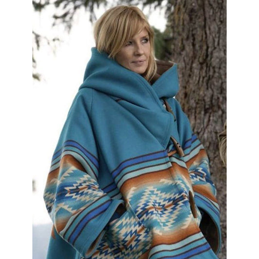 Kelly Reilly Yellowstone Blue Hooded Coat