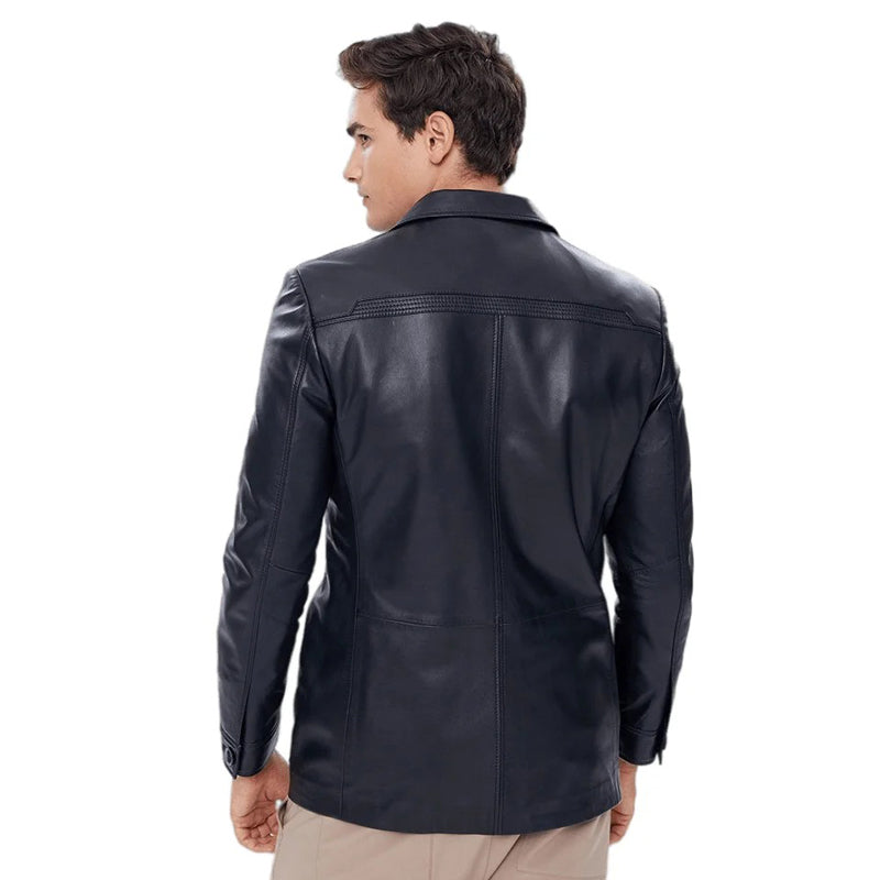 Men’s Real Black Leather Blazer Coat