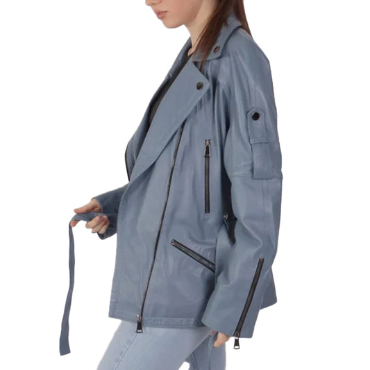 Women’s Blue Biker Leather Jacket