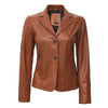 Women's Two Button Tan Leather Blazer Jacket