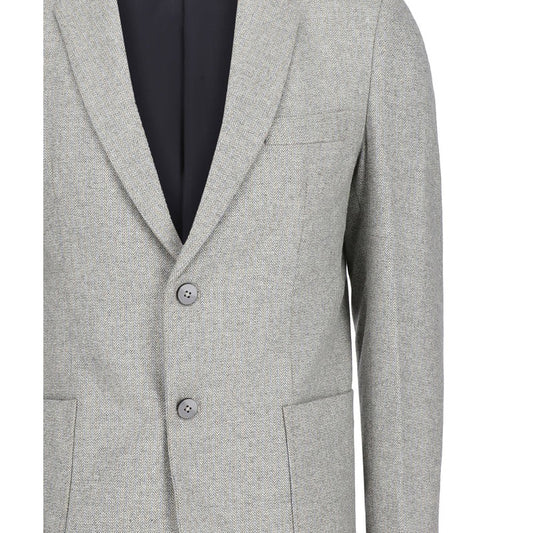 Light Grey Herringbone Wool & Cashmere Blazer