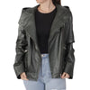 Women's Black Hooded Biker Leather Jacket