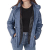Women's Blue Hooded Leather Jacket