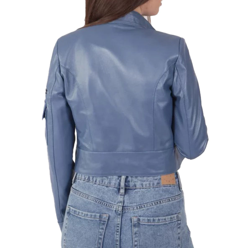 Women’s Blue Leather Biker Jacket