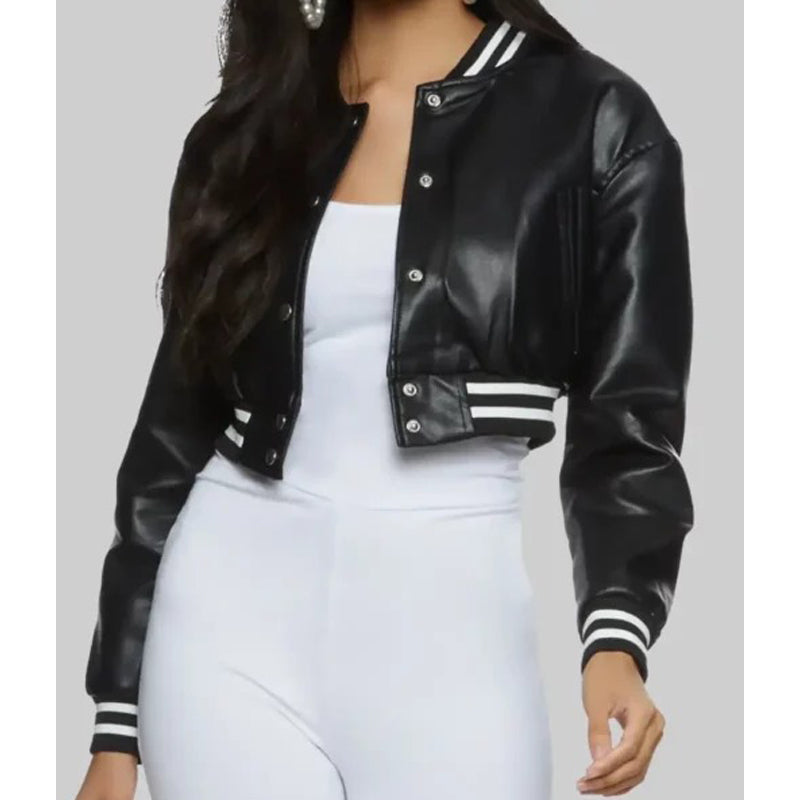 Women’s Black Leather Varsity Jacket