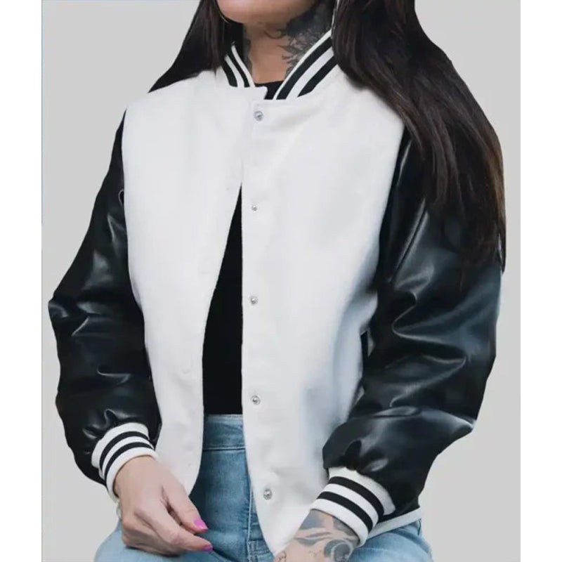 Women’s Black and White Leather Varsity Jacket