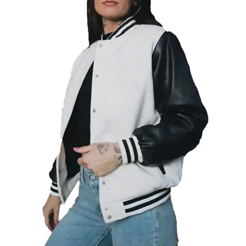 Women’s Black and White Leather Varsity Jacket