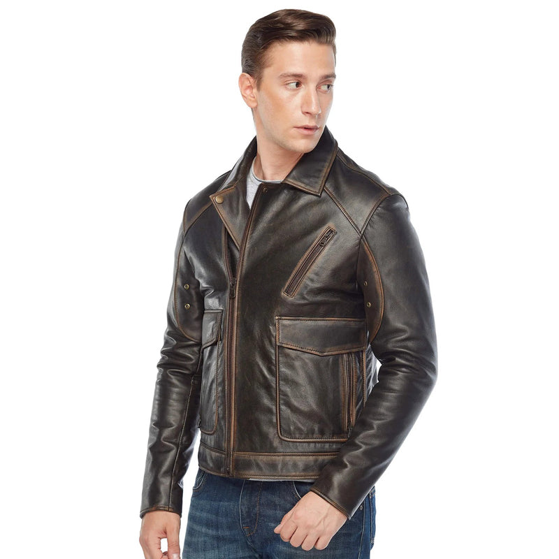 Men’s Real Brown/Light Brown Leather Jacket