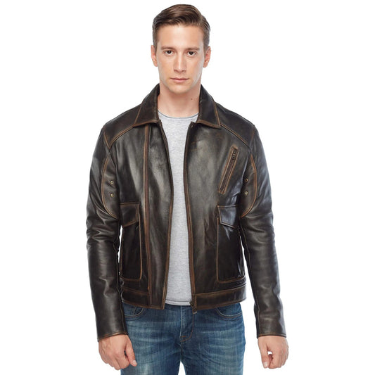 Men’s Real Brown/Light Brown Leather Jacket