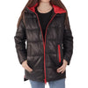 Women's Black Hooded Leather Puffer Jacket
