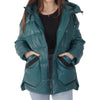 Women's Blue Hooded Leather Puffer Jacket