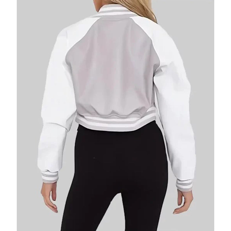 Women’s Grey and White Leather Varsity Jacket