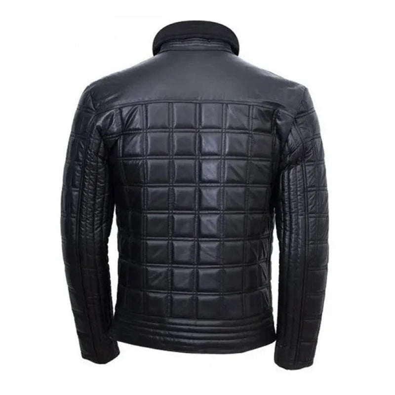 Men Black Full Quilted Leather Jacket