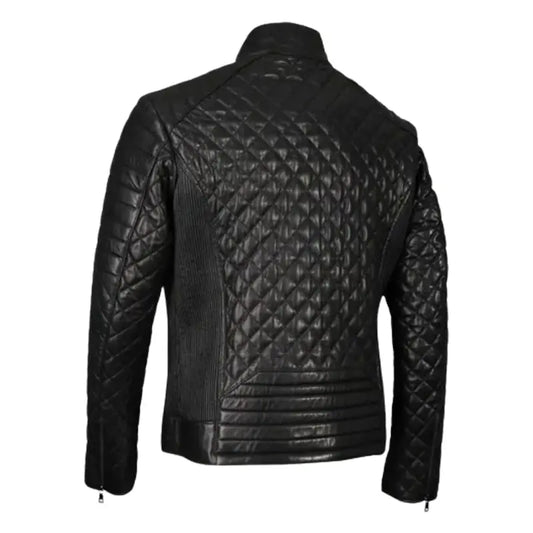 Men Black Full Quilted Leather Jacket