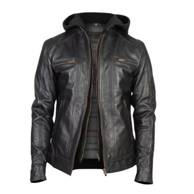 Men Black Leather Racing Jacket