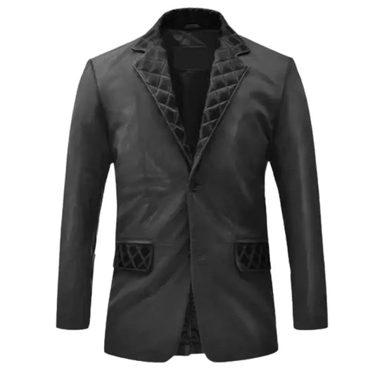 Men Black Quilted Leather Blazer