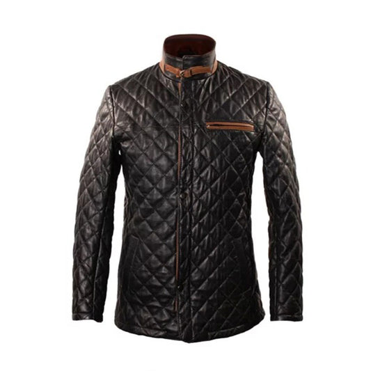 Men Black Quilted Leather Jacket